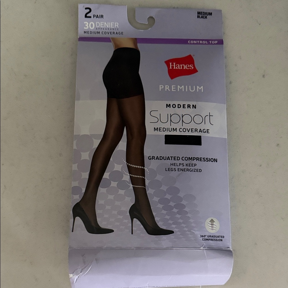 Hanes Premium Black Medium Coverage Tights